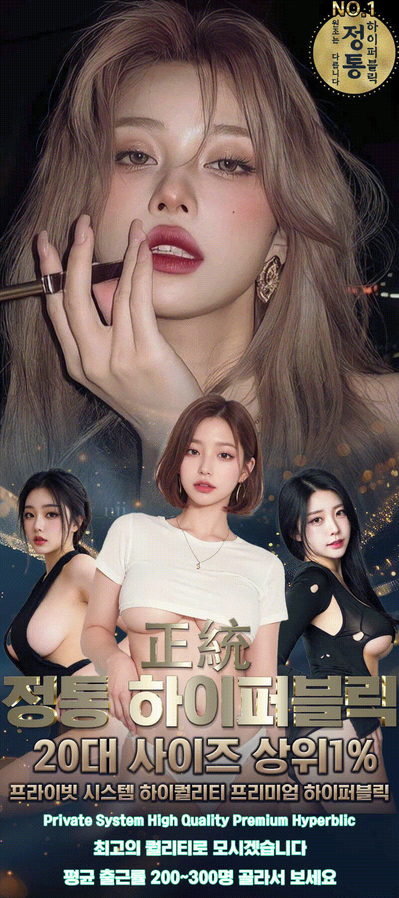 업소 프로필 시안 — 정통 하이퍼블릭 다인 콜라주 골드 타이포, 메인 프로필 겸 배너